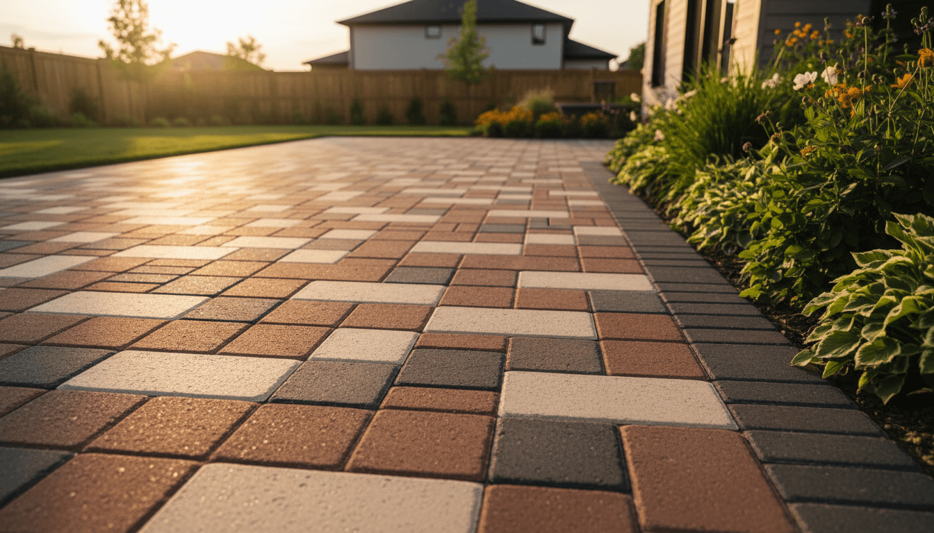 Completed paver patio installation showing professional masonry work in a residential backyard