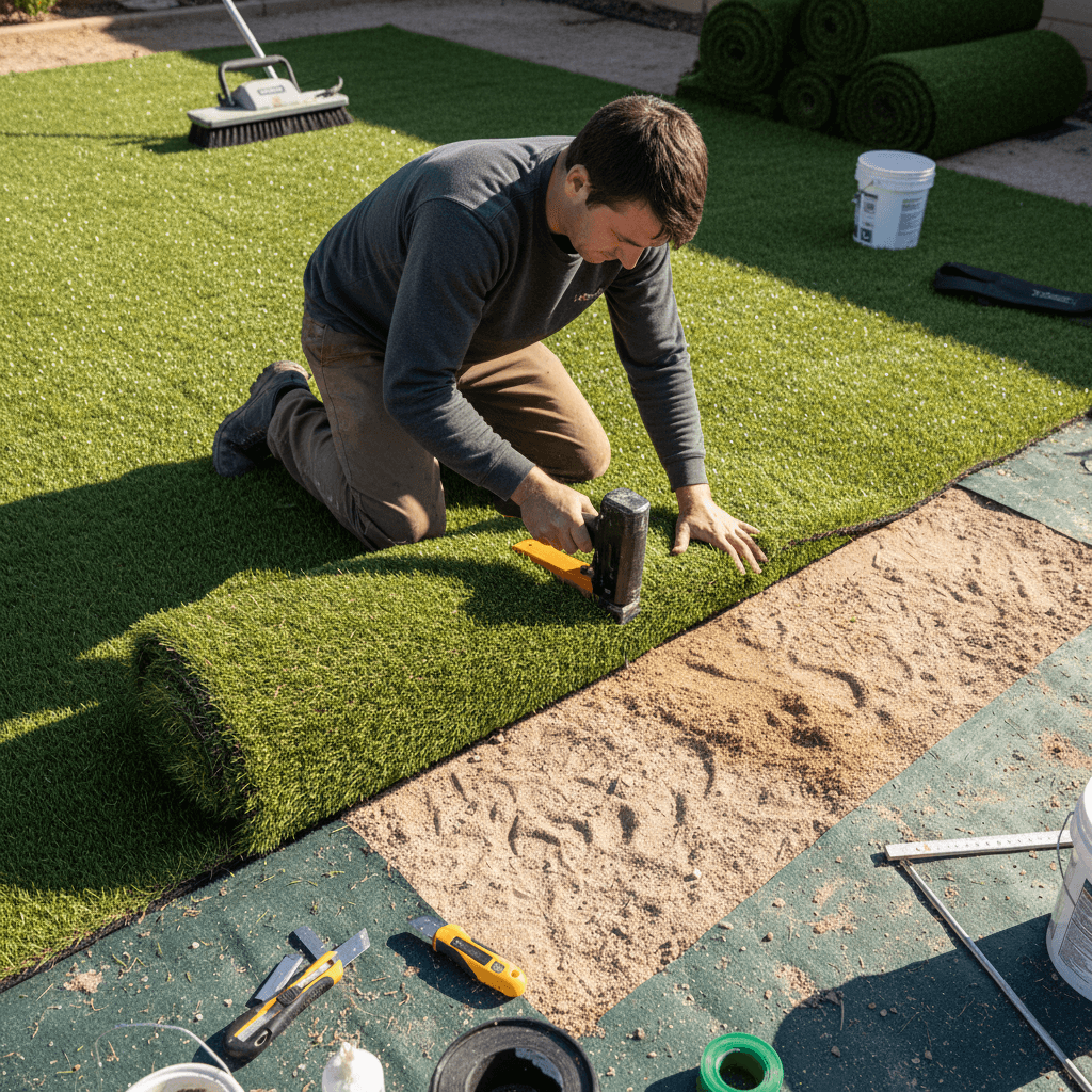 Artificial turf installation and grass replacement