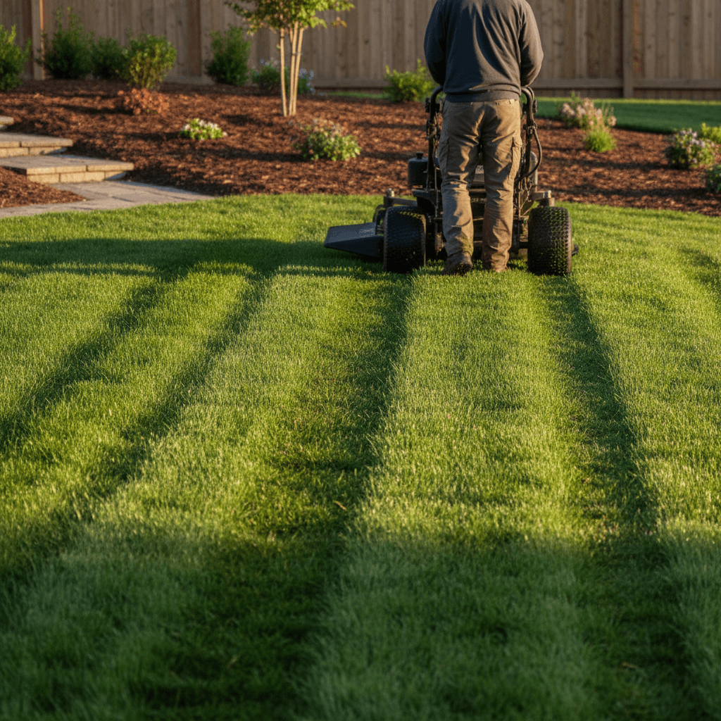 Lawn maintenance service in progress
