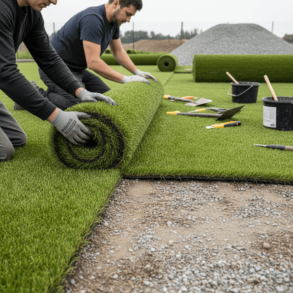 Professional artificial turf installation showcasing expert craftsmanship and technique