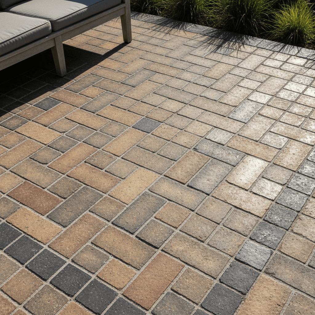 Professionally installed paver patio with geometric pattern