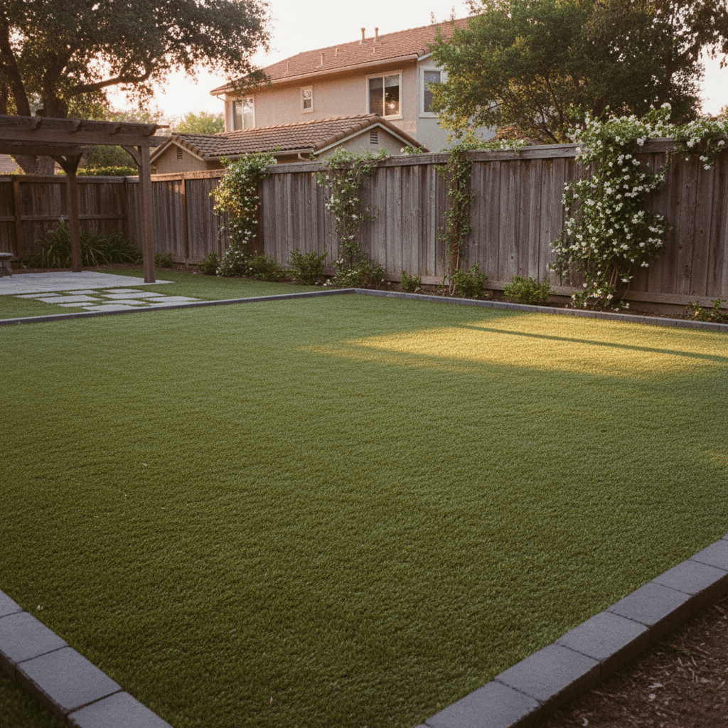 Artificial turf installation in residential yard